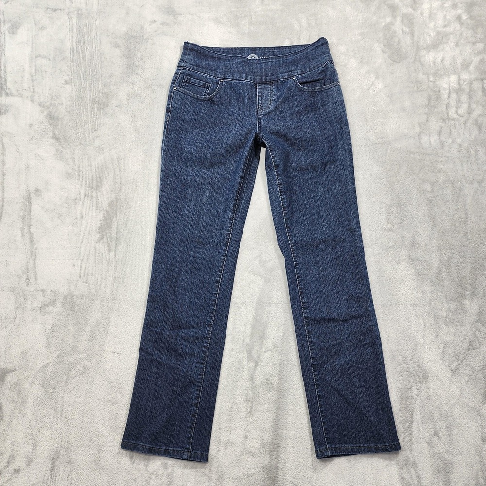 Ethyl Jeans Womens‎ 6P PETITE Blue High Rise Straight Stretch Denim Embroidered
